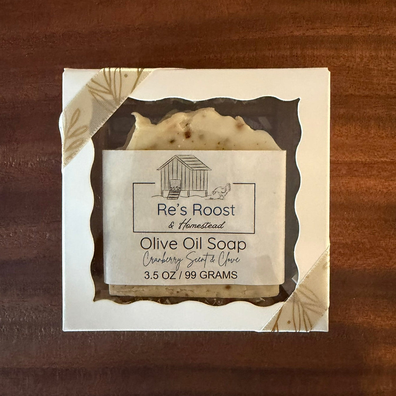 Set with Olive oil soap and soap rest in a box with clear front