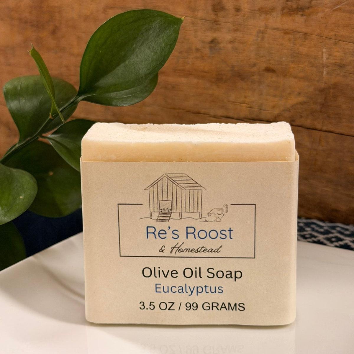 Eucalyptus bar of soap on white dish